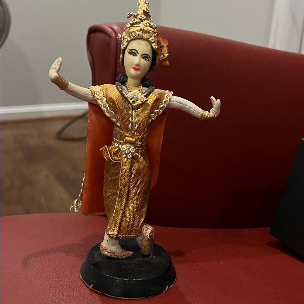 Elegant Gold and Orange Dancing Figurine